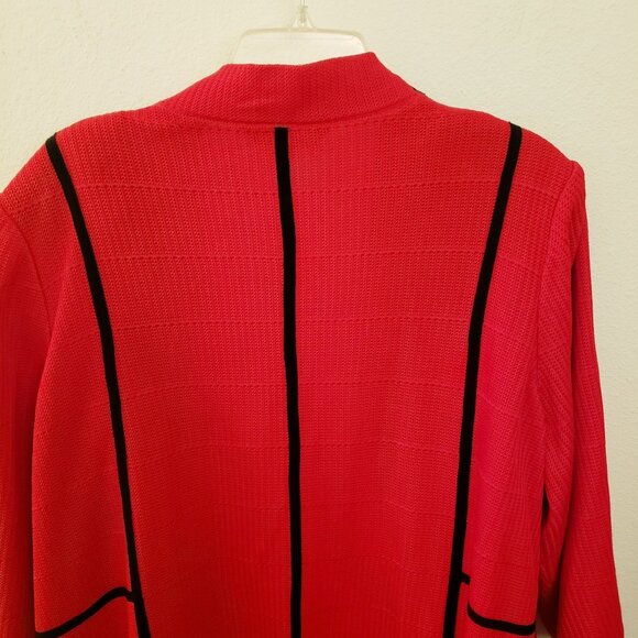 Ming Wang Red Cardigan with Black Trim Open Front 3/4th Sleeve Size 24/26W EUC - Picture 7 of 12